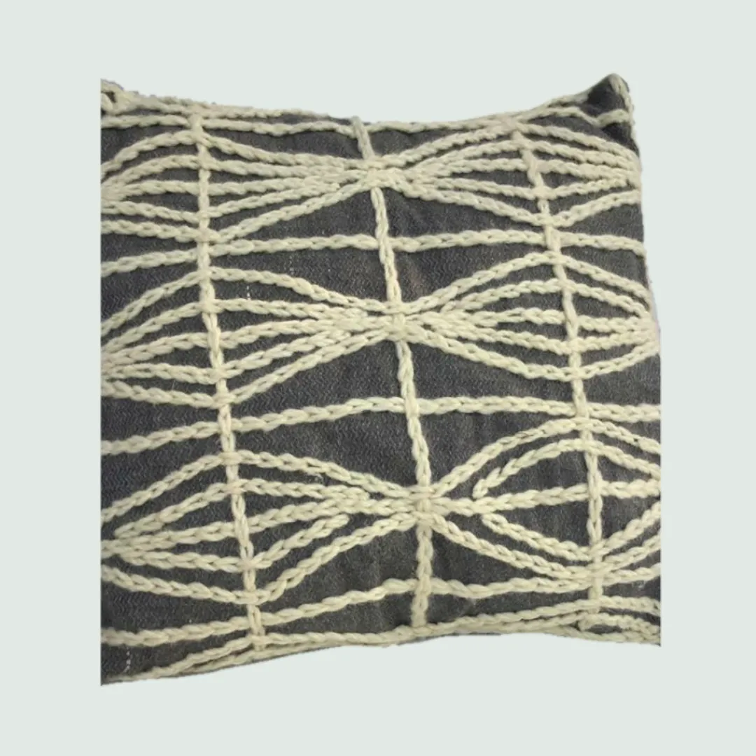Natural-Black cushion cover with Embroidery  | 100% Organic Wool