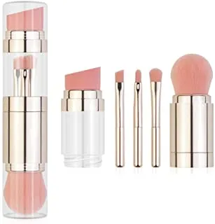 Novobey Makeup Brush Set, 5 In 1 Retractable Makeup Brush Set, Foundation Brush, Eyebrow Brush, Lip Brush, Eyeshadow Brush, Loose Powder Brush, Multi-functional Makeup Brush for Travel & Home Use