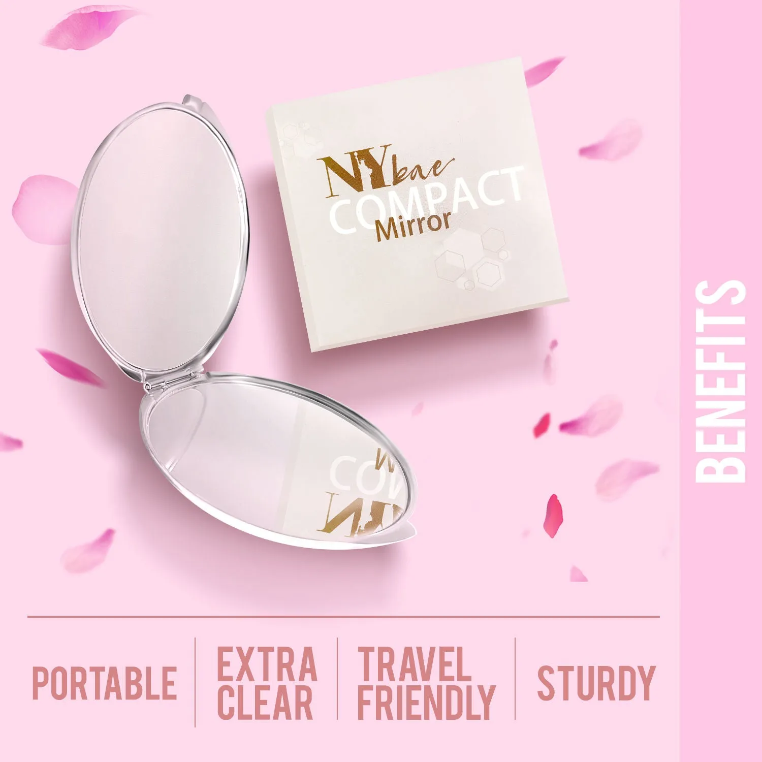 NY Bae Compact Mirror | Travel Friendly | Sturdy | Portable | Extra Clear - Pink Dust 03