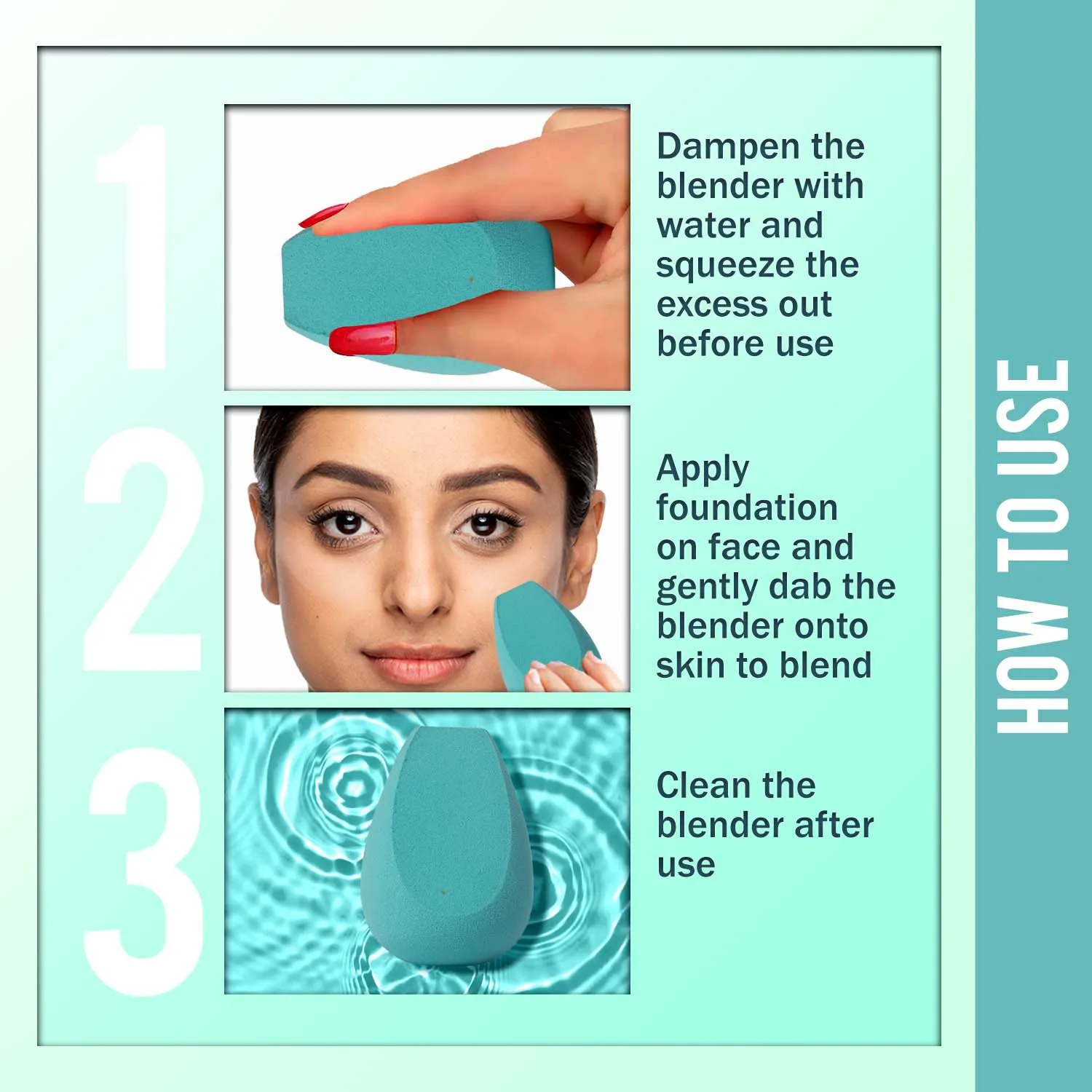 NY Bae Pro Beauty Blender | Three Cuts Teardrop Blender | Blue | Flawless Makeup Application | Maximum Coverage - Royal 06