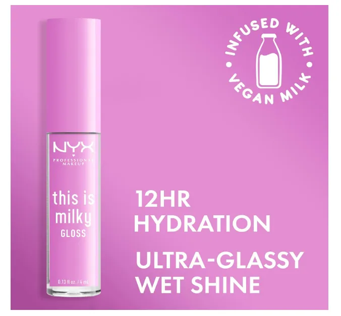 NYX PROFESSIONAL MAKEUP This Is Milky Gloss, Vegan Lip Gloss 4ml - Lilac Splash