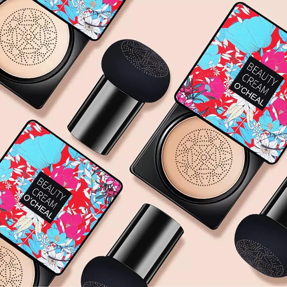 O'CHEAL Mushroom Head Air Cushion BB Cream Foundation Cream for Face Makeup Concealer Cushion for Face Comestics Make Up Cushion Compact Ivory