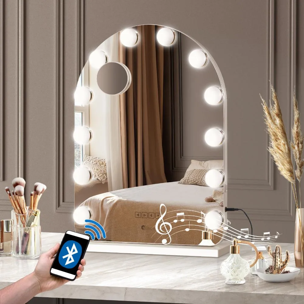 Oikiture LED Arched Makeup Mirror Bluetooth 61x43cm