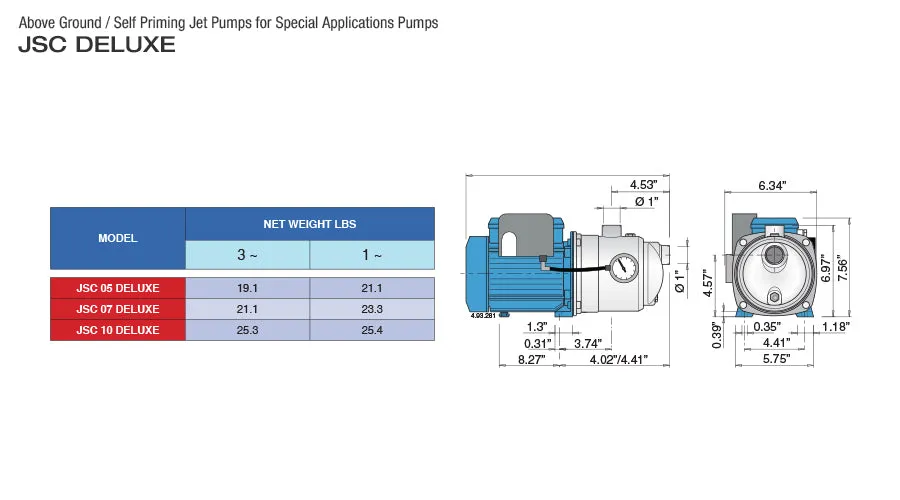 Pearl Irrigation Pump Shallow Well Stainless Steel. Self Priming JET Pump Deluxe Upgrade Version - JSC Model
