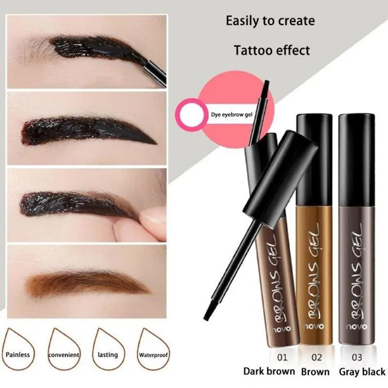 Peel Off Brown Black Eyebrow Tattoo Tint: Waterproof, Long-lasting Professional Eyebrow Gel Cream Mascara, Eye Makeup Cosmetics.