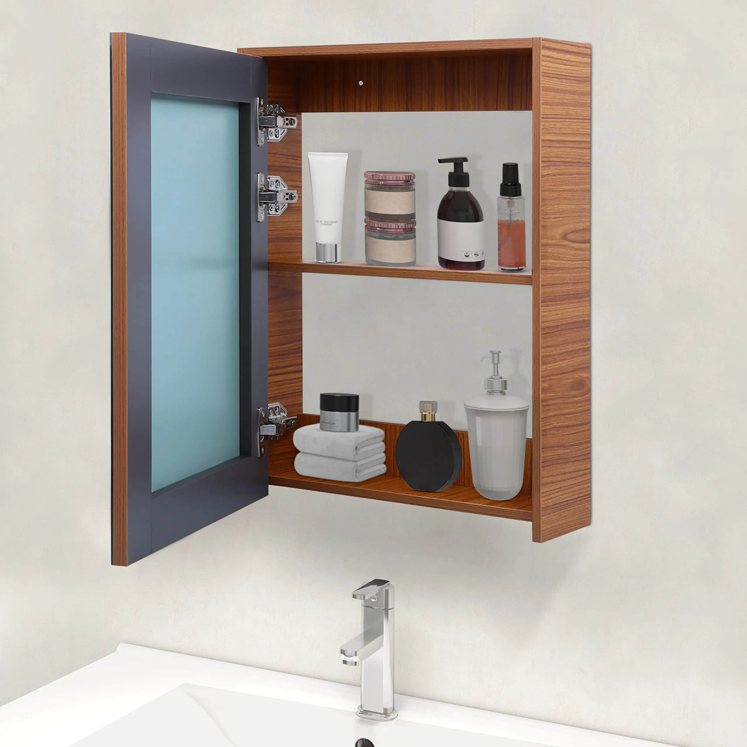 Plantex Bathroom Mirror Cabinet - HDHMR Wood Mayfair Bathroom Organizer Cabinet (18 x 24 Inches) Bathroom Accessories (Linen Brown)