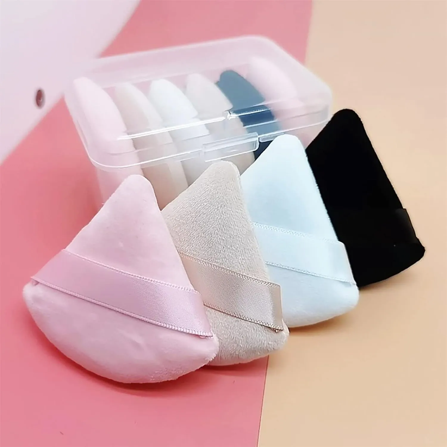 Powder Puff Face Soft Triangle Makeup Puff for Loose Powder Body Powder, Wedge Shape Velour Cosmetic Sponge Wet Dry Makeup Tool,Black