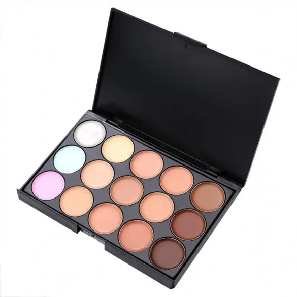 Professional 15 Colors Makeup Face Cream Concealer Palette   10 PCS Cosmetic Brushes Kit Set
