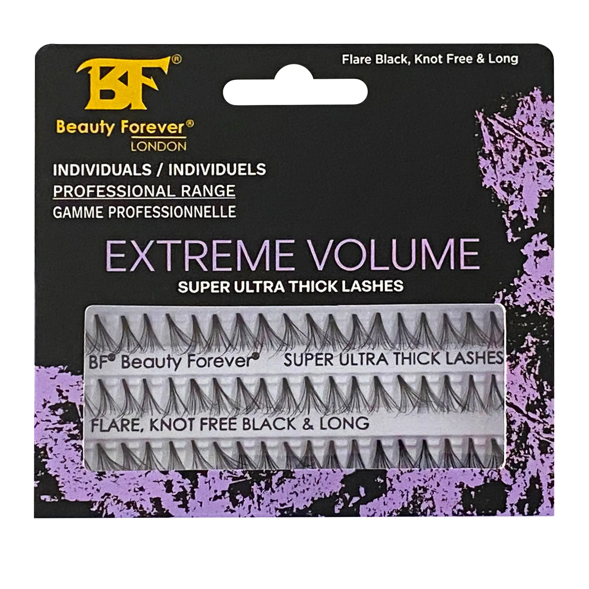 Professional Individual Super Ultra Thick Lashes, 10 Ply Flare Black, Knot Free & Long For Extreme Volume (BF1009-Long)