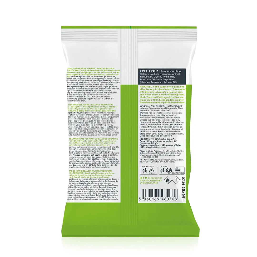 Rawganic Organic Alcohol Hand Wipes | Plastic free, 100% biodegradable Hand wipes | 4 Packs