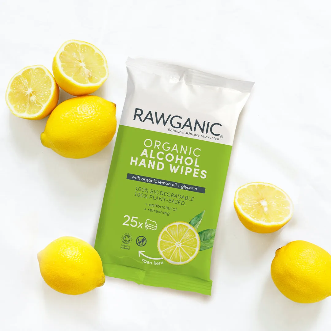 Rawganic Organic Alcohol Hand Wipes | Plastic free, 100% biodegradable Hand wipes | 4 Packs