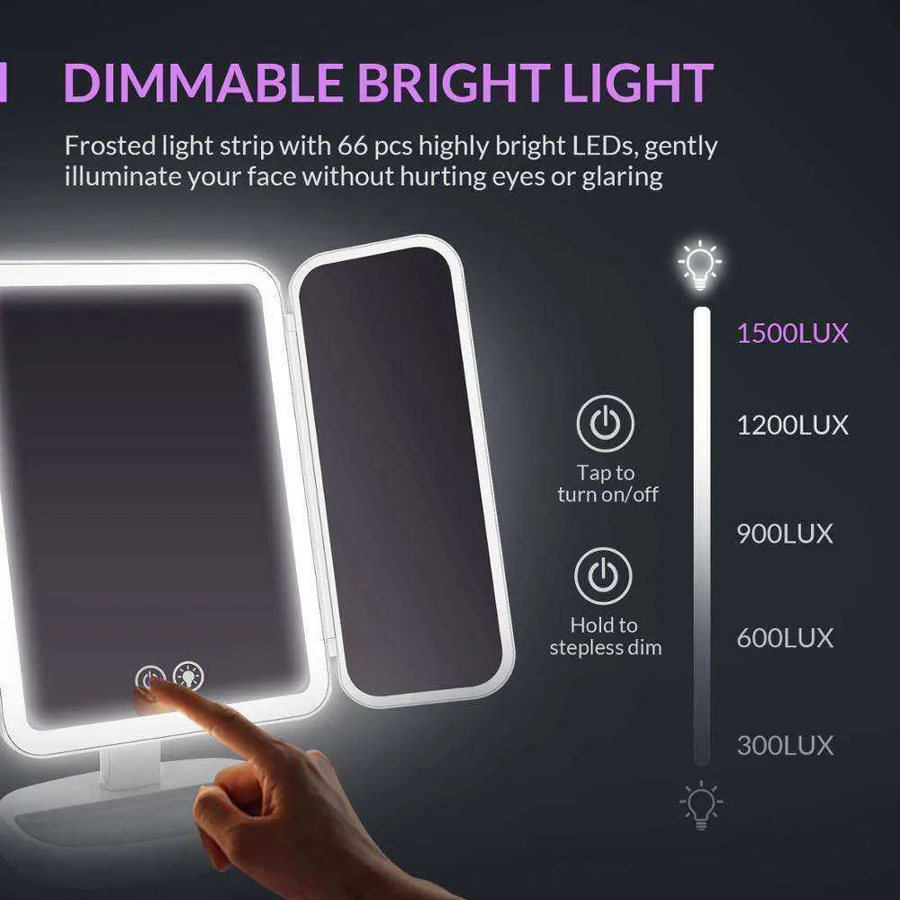 Rechargeable 3 Color Modes Magnifying Makeup Mirror 66 LEDs