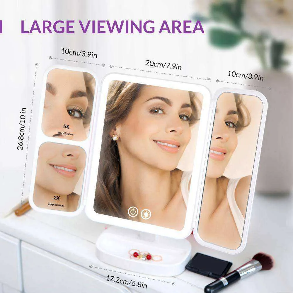 Rechargeable 3 Color Modes Magnifying Makeup Mirror 66 LEDs