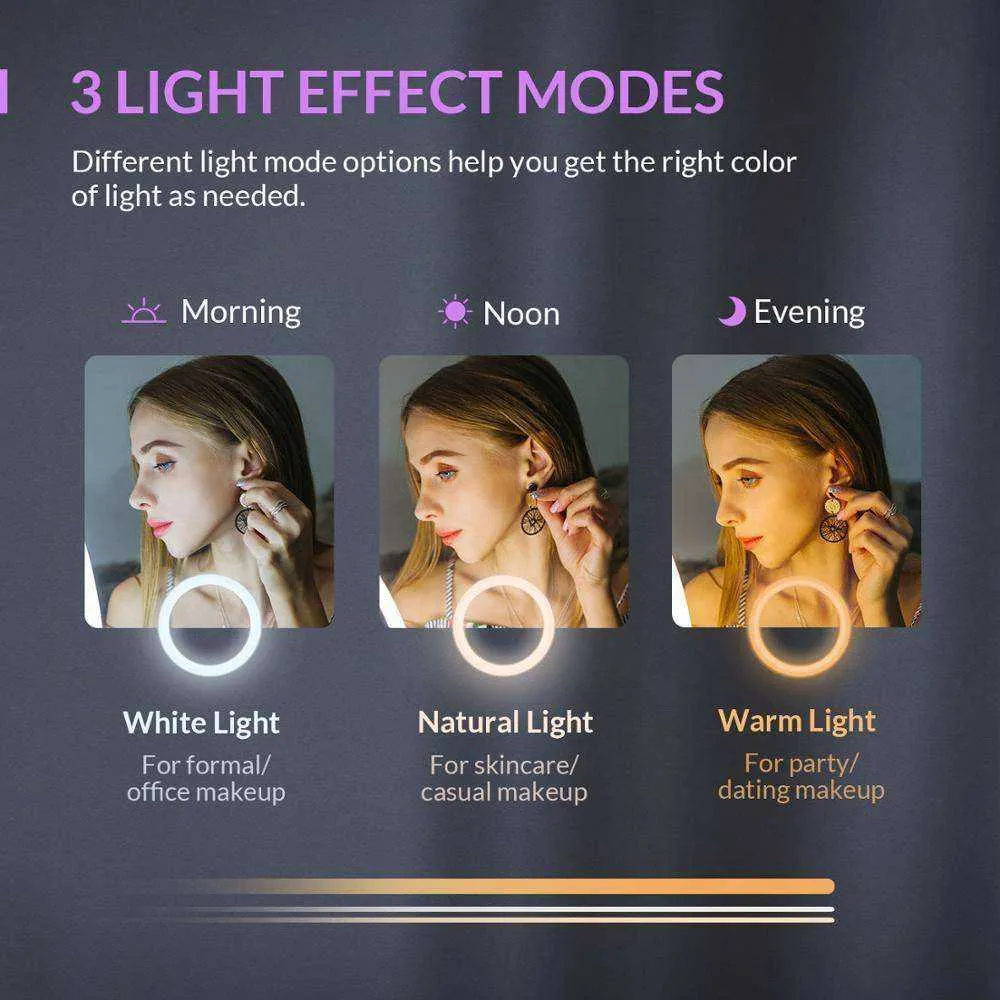 Rechargeable 3 Color Modes Magnifying Makeup Mirror 66 LEDs