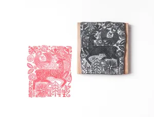 Reindeer and Bird Christmas Rubber Stamp