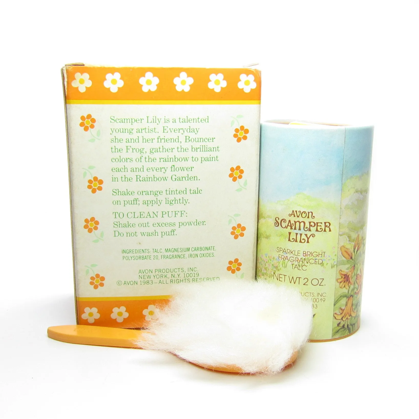 Scamper Lily Powder Vintage Avon Sparkle Bright Talc with Puff