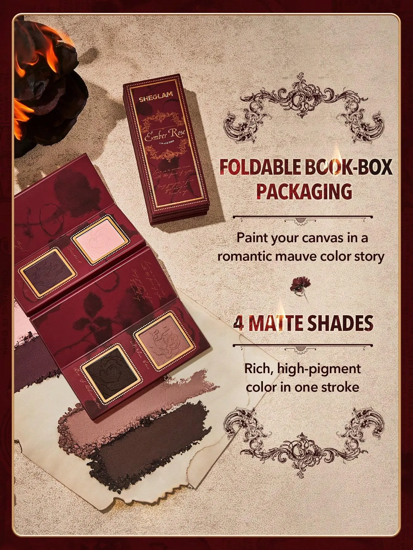 SHEGLAM Ember Rose Burning Devotion Color Palette 4 Colors Valentines Gift Eyeshadow Palette Creamy Matte Long-Lasting High Pigment Vegan Eyeshadow