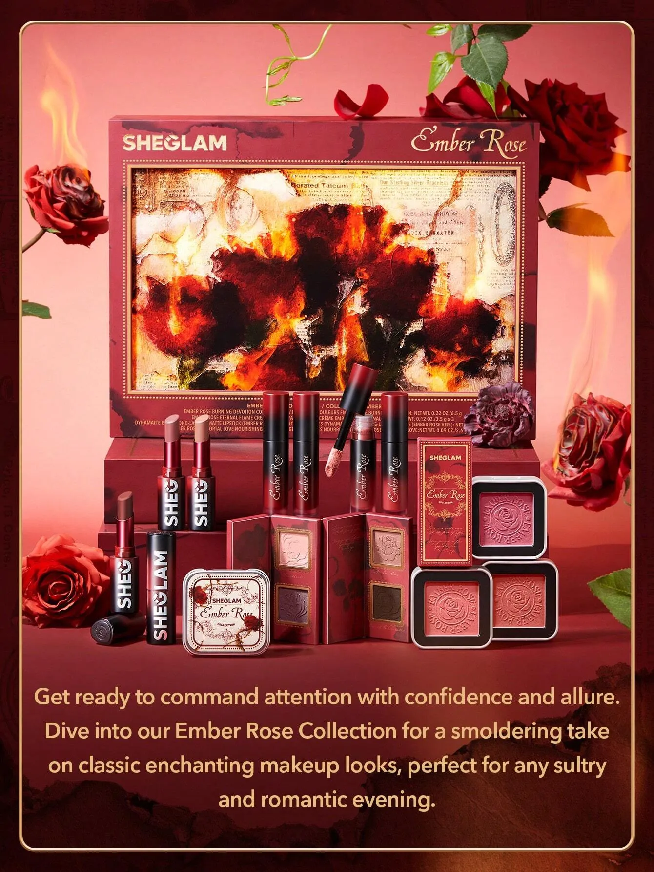 SHEGLAM Ember Rose Burning Devotion Color Palette 4 Colors Valentines Gift Eyeshadow Palette Creamy Matte Long-Lasting High Pigment Vegan Eyeshadow
