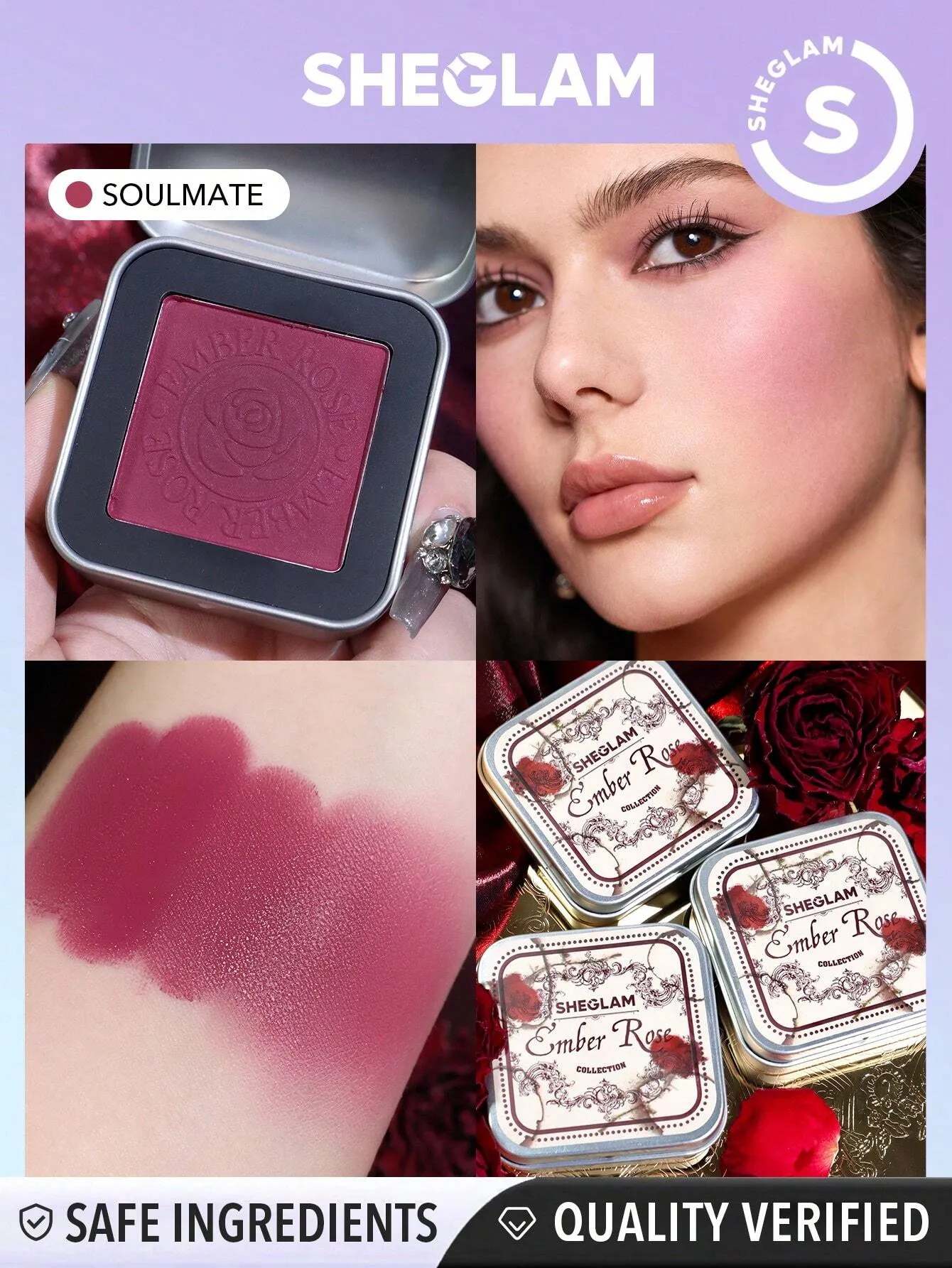 SHEGLAM Ember Rose Eternal Flame Cream Blush-Soulmate Valentines Gift Cream-To-Powder Blush Palette Highly Pigmented Non-Fading Long Lasting Natural Easy To Use Blush Box