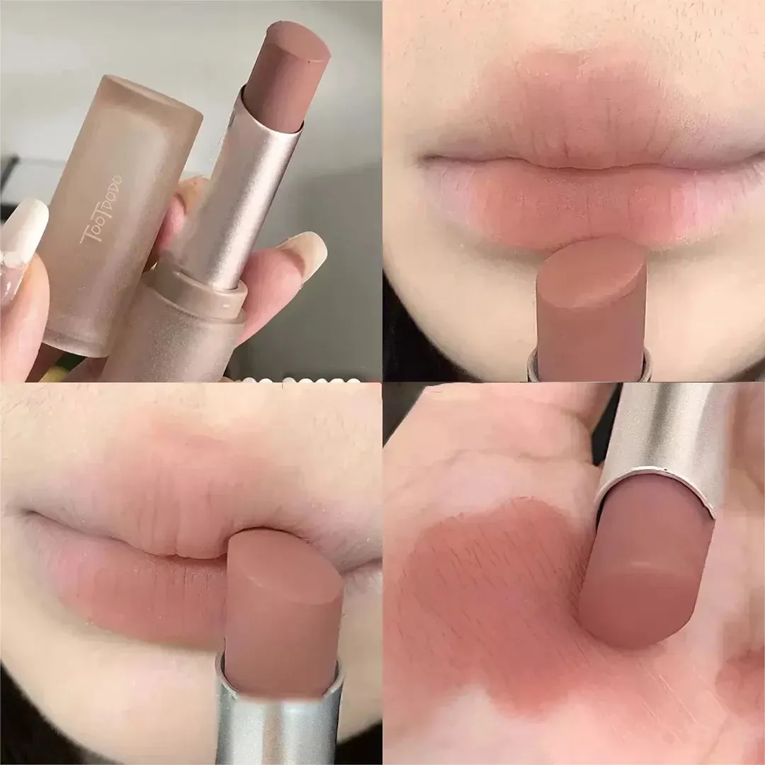 Toleet-Christmas/Thanksgiving Gift Winter Makeup Ideas Velvet Matte Lipstick Moisturizing Waterproof Lasting Nude Apricot Lip Tint Non-stick Cup Lip Gloss Lipstick Cosmetics Make Up