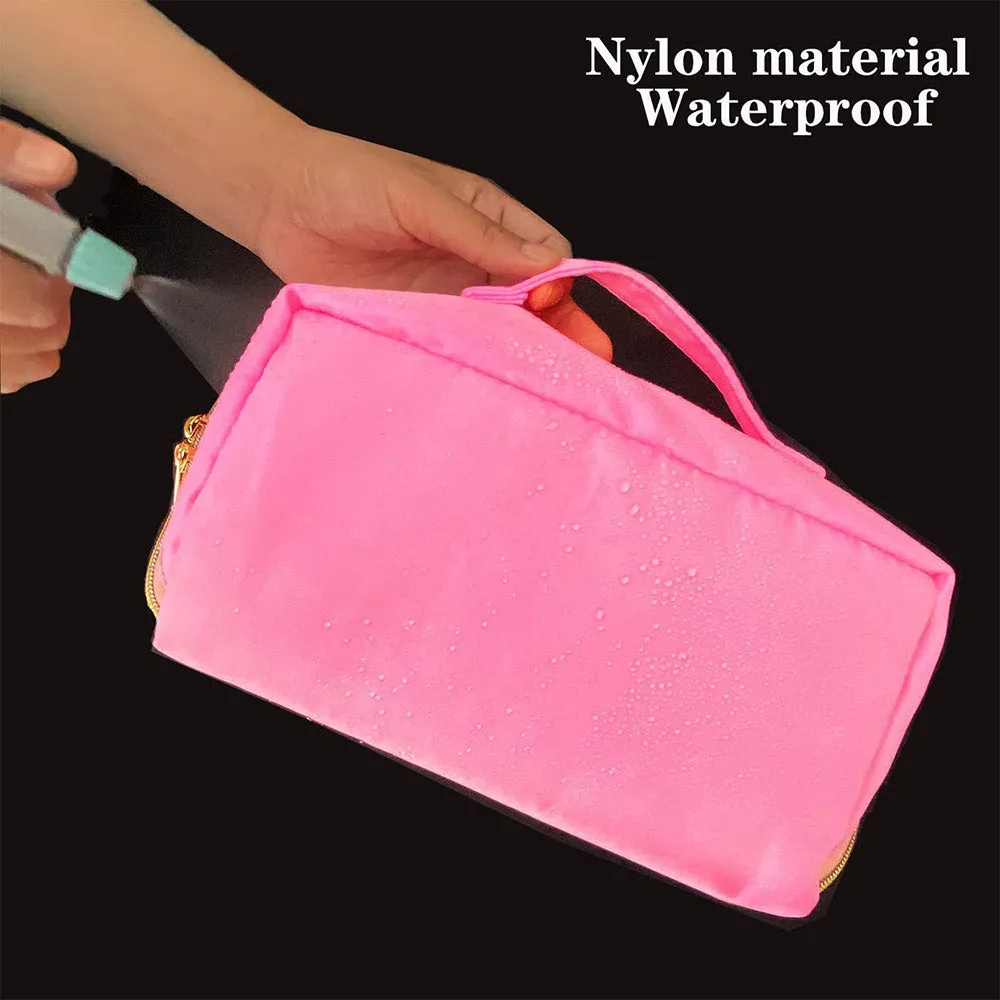 Travel Makeup Bag,Large Capacity Cosmetic Bags for Women,Waterproof Portable Pouch Open Flat Toiletry Bag Make up Organizer with Divider and Handle (pink, Large))