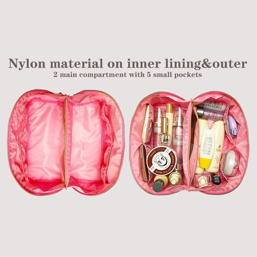 Travel Makeup Bag,Large Capacity Cosmetic Bags for Women,Waterproof Portable Pouch Open Flat Toiletry Bag Make up Organizer with Divider and Handle (pink, Large))