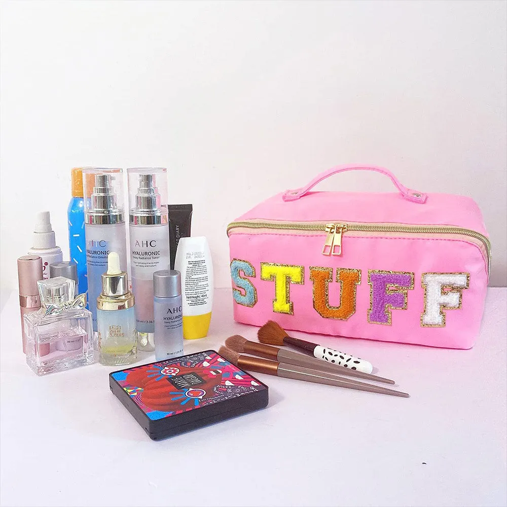 Travel Makeup Bag,Large Capacity Cosmetic Bags for Women,Waterproof Portable Pouch Open Flat Toiletry Bag Make up Organizer with Divider and Handle (pink, Large))
