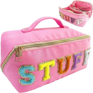Travel Makeup Bag,Large Capacity Cosmetic Bags for Women,Waterproof Portable Pouch Open Flat Toiletry Bag Make up Organizer with Divider and Handle (pink, Large))