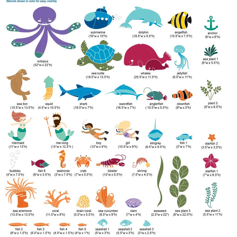 Under the Sea Theme - Ocean Wall Mural Stencil Kit