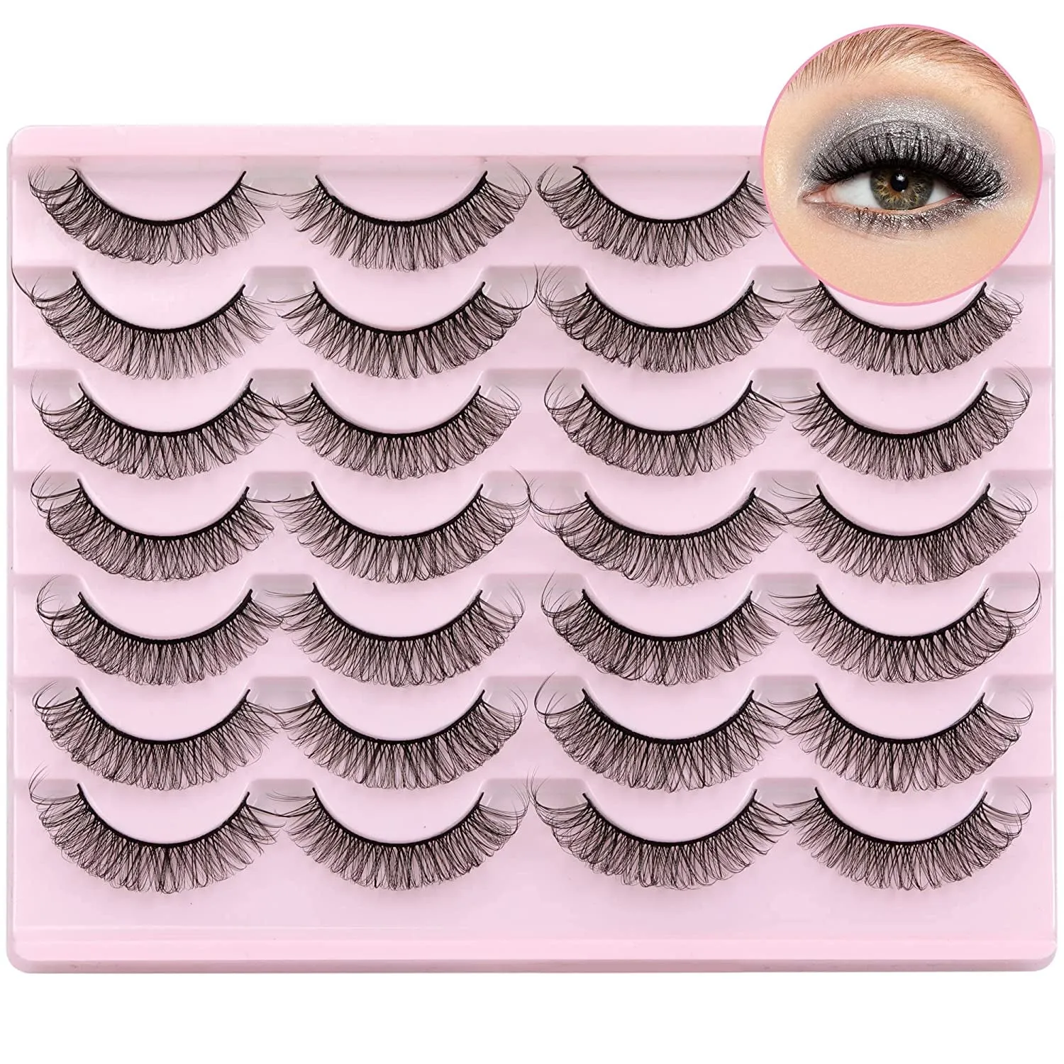 Wispy Cat Eye Faux Mink Lashes - 14 Pairs Natural Volume Multipack