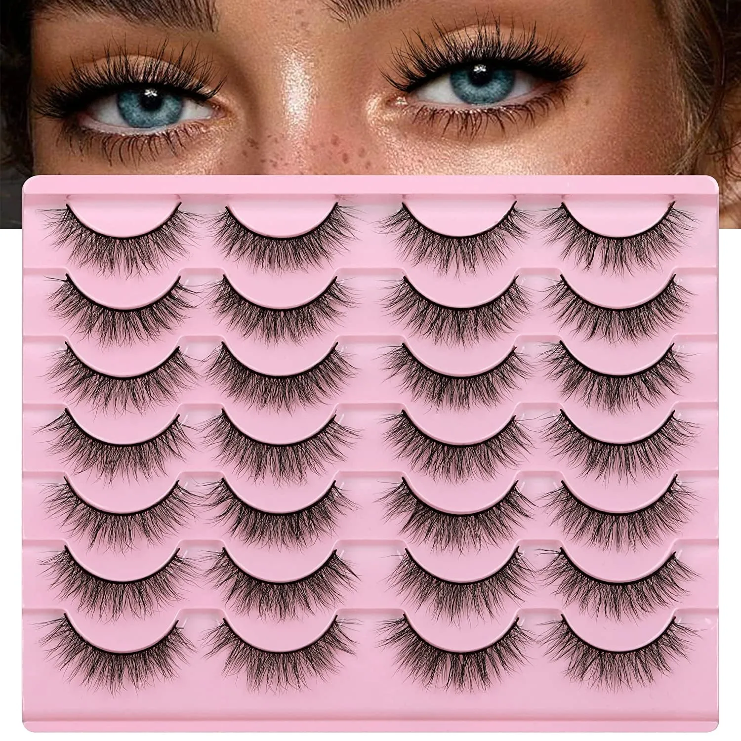 Wispy Cat Eye Faux Mink Lashes - 14 Pairs Natural Volume Multipack