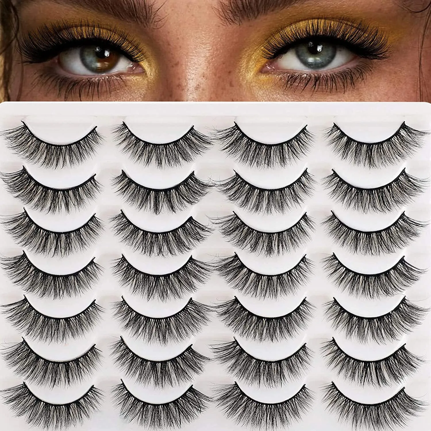 Wispy Cat Eye Faux Mink Lashes - 14 Pairs Natural Volume Multipack